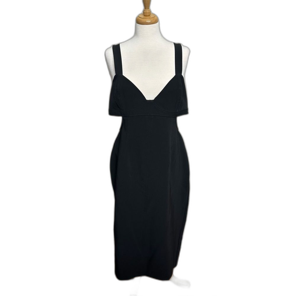 NWT Whimsigoth Gianni Bini Black Crepe Bodycon Dress Peep Shoulders Cutouts - 12